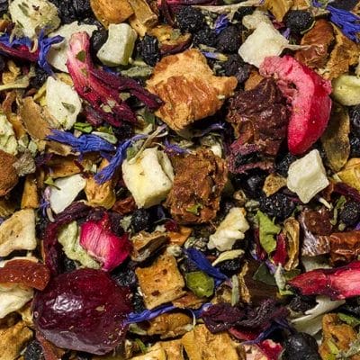 Säurearmer Früchtetee mit Kiwi, Ananas, Damianablättern und Blüten – Exotik