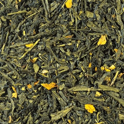 Sencha Orange Grüntee mit Orangenblüten und frischem Orangenaroma