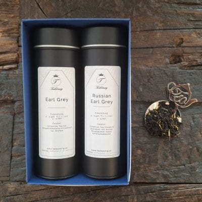 Earl Grey Tee Geschenkset - 2 edle Sorten in mattschwarzer Design-Dose